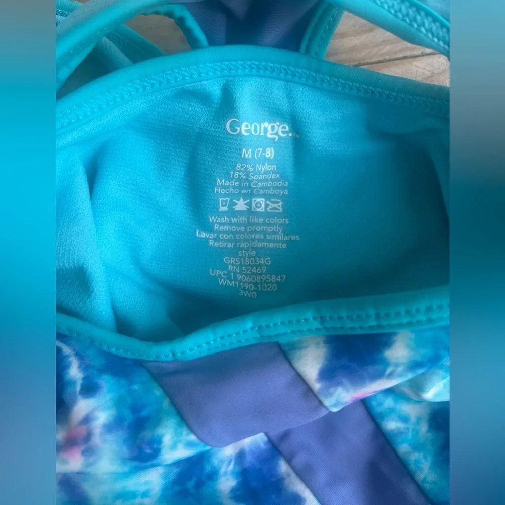 Tie-Dye Tankini Swimsuit Turquoise Blue Purple & Pink Swirls Racerback Girls 7/8
